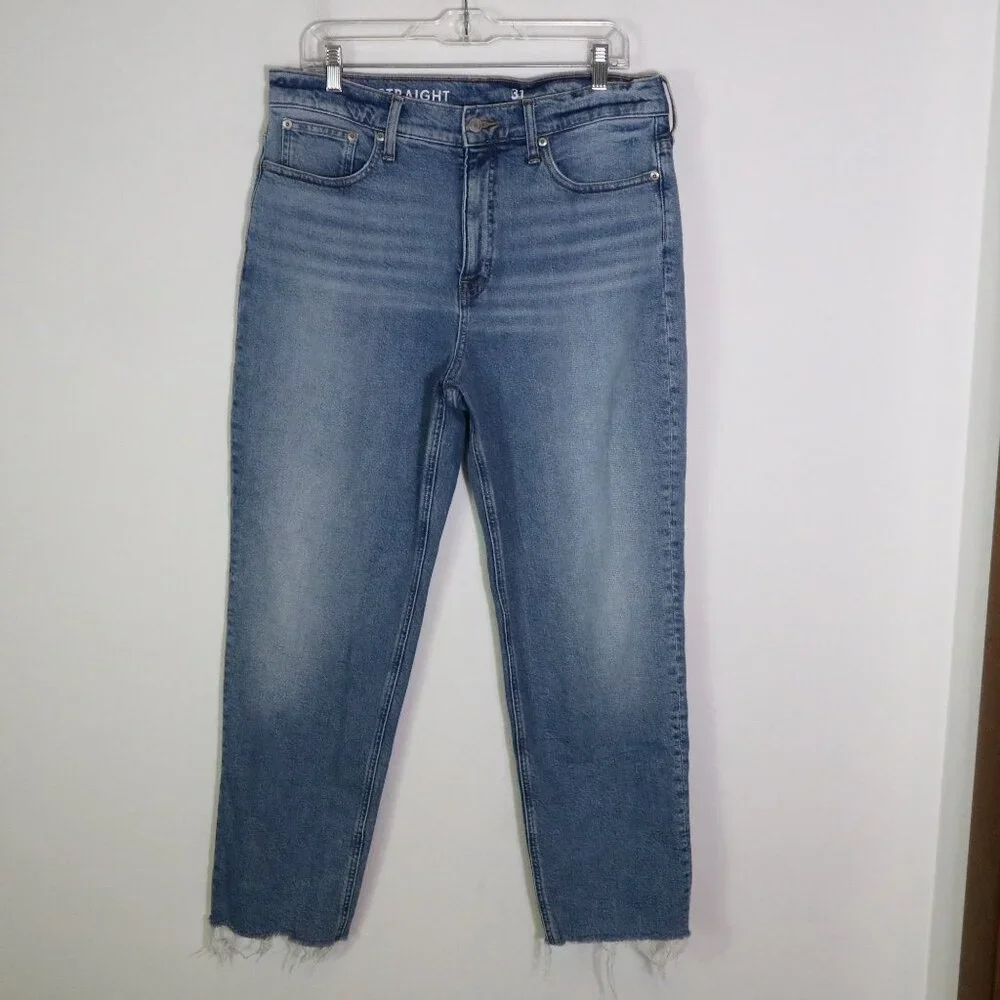 J Crew 90s Classic Straight Fit Jean Women 29 Downtown Medium Wash Ankle raw hem